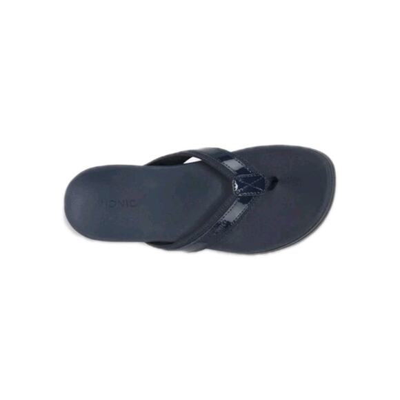 Vionic High Tide II Toe Post Navy Blue Patent Leather Sandal Women's size 11 NEW - Picture 2 of 11